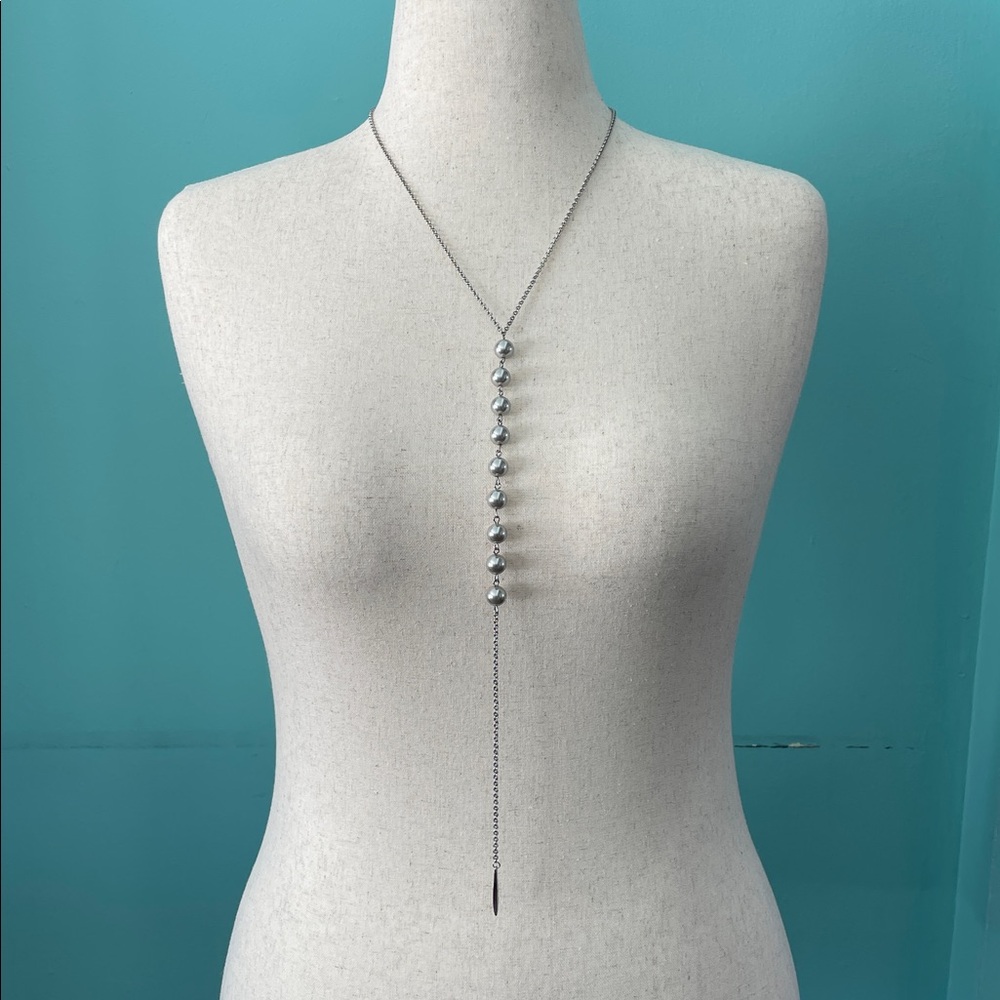 Silver Pearl Lariat Necklace